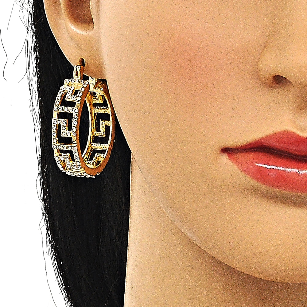 Oro Laminado Medium Hoop, Gold Filled Style Evil Eye Design, with White Crystal, Polished, Golden Finish