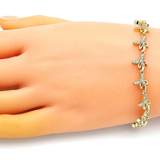Oro Laminado Fancy Bracelet, Gold Filled Style Dragon-Fly Design, with White Micro Pave, Polished, Golden Finish