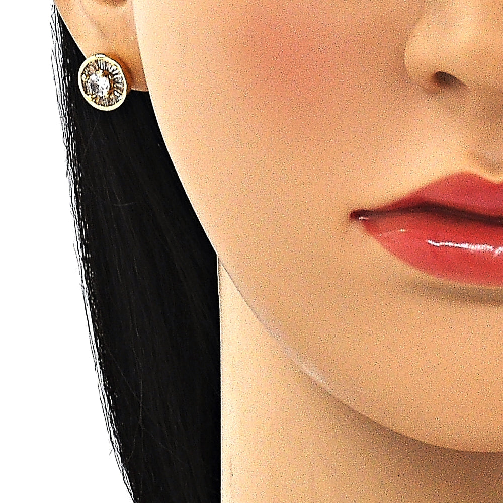 Oro Laminado Stud Earring, Gold Filled Style Baguette Design, with White Cubic Zirconia, Polished, Golden Finish
