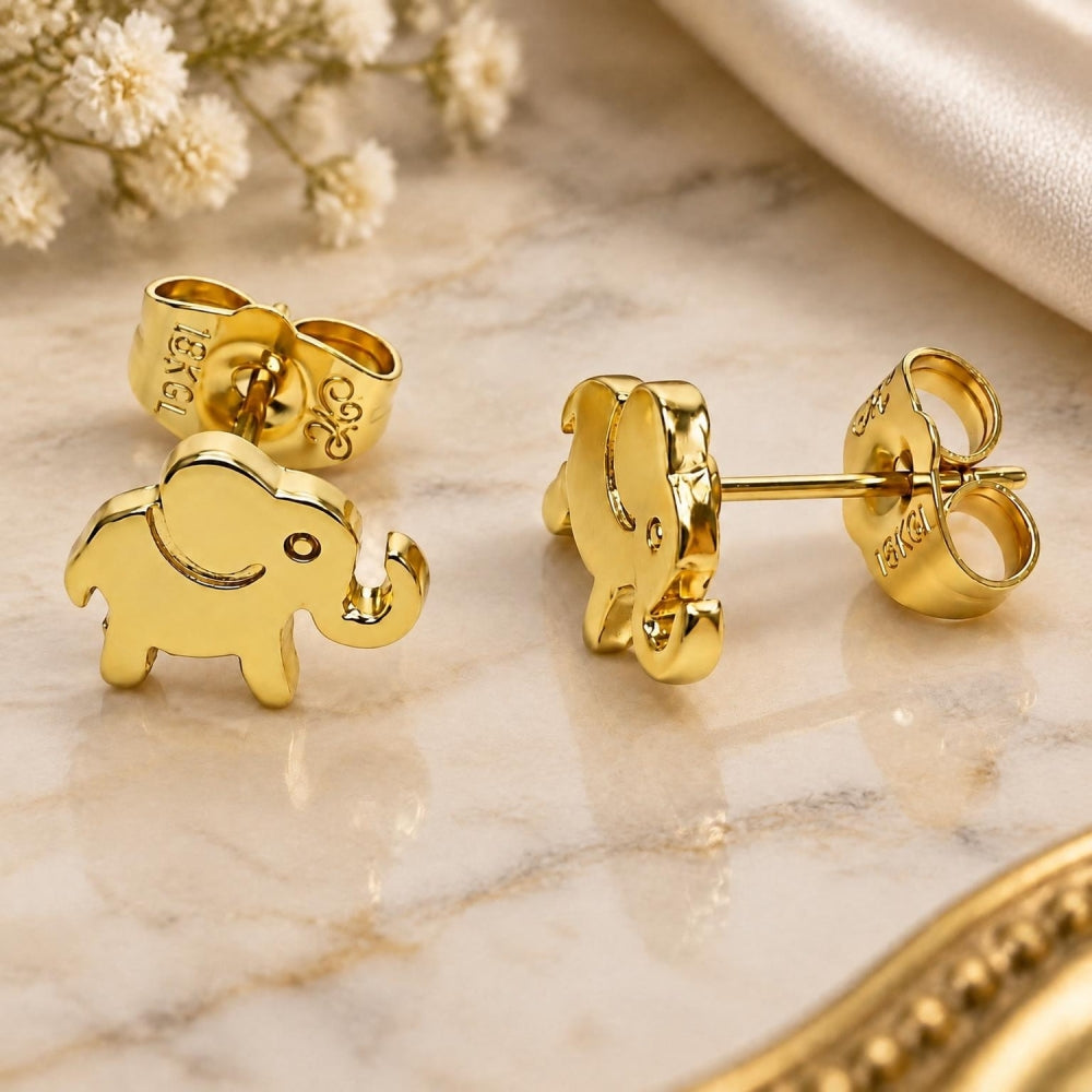Oro Laminado Stud Earring, Gold Filled Style Elephant Design, Polished, Golden Finish