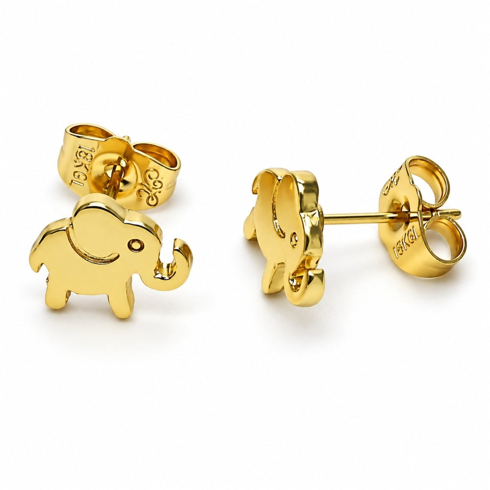 Oro Laminado Stud Earring, Gold Filled Style Elephant Design, Polished, Golden Finish