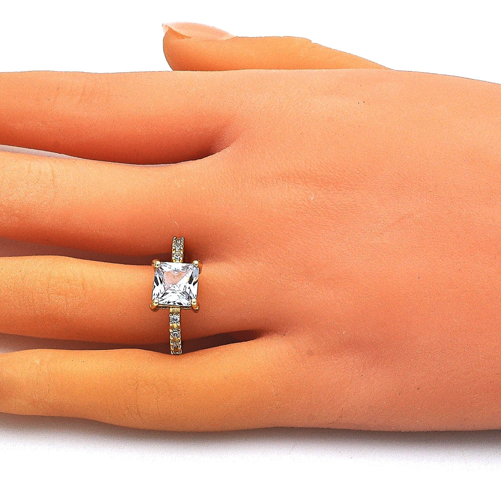 Oro Laminado Multi Stone Ring, Gold Filled Style with White Cubic Zirconia and White Micro Pave, Polished, Golden Finish