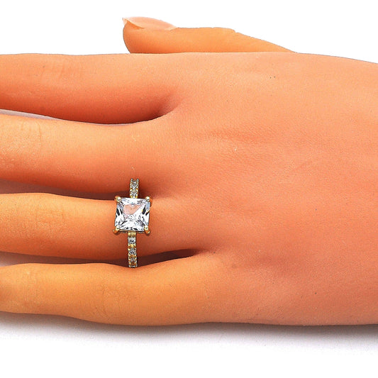 Oro Laminado Multi Stone Ring, Gold Filled Style with White Cubic Zirconia and White Micro Pave, Polished, Golden Finish