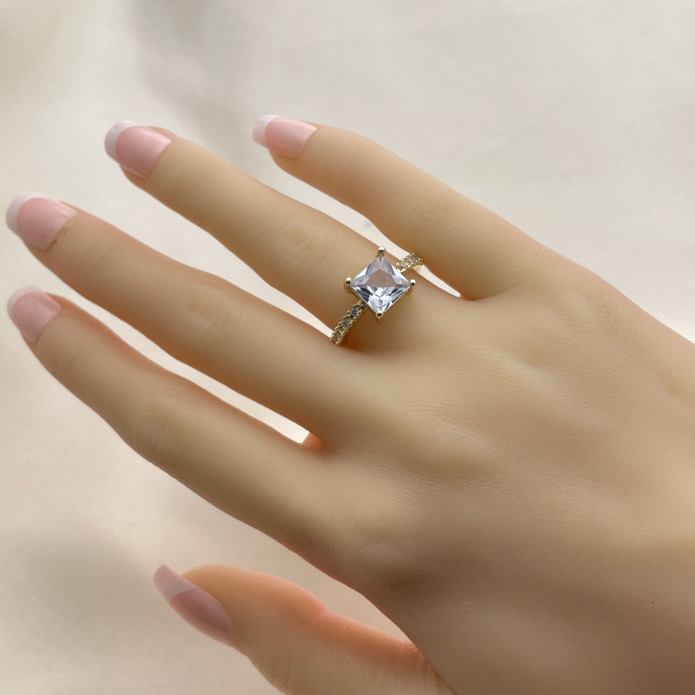 Oro Laminado Multi Stone Ring, Gold Filled Style with White Cubic Zirconia and White Micro Pave, Polished, Golden Finish
