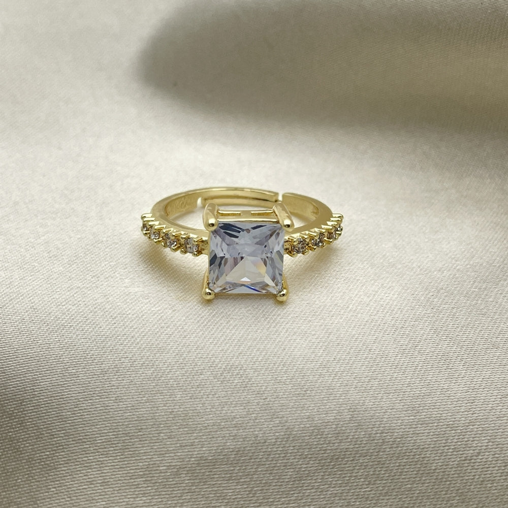 Oro Laminado Multi Stone Ring, Gold Filled Style with White Cubic Zirconia and White Micro Pave, Polished, Golden Finish