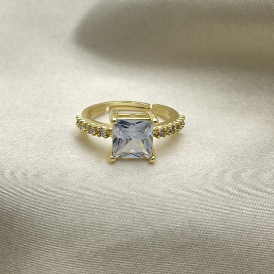 Oro Laminado Multi Stone Ring, Gold Filled Style with White Cubic Zirconia and White Micro Pave, Polished, Golden Finish