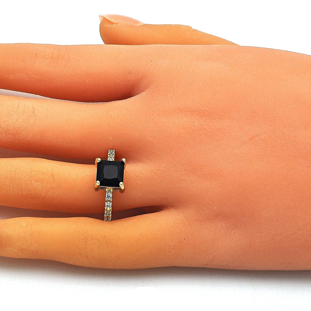 Oro Laminado Multi Stone Ring, Gold Filled Style with Black Cubic Zirconia and White Micro Pave, Polished, Golden Finish