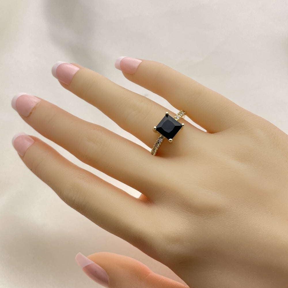 Oro Laminado Multi Stone Ring, Gold Filled Style with Black Cubic Zirconia and White Micro Pave, Polished, Golden Finish