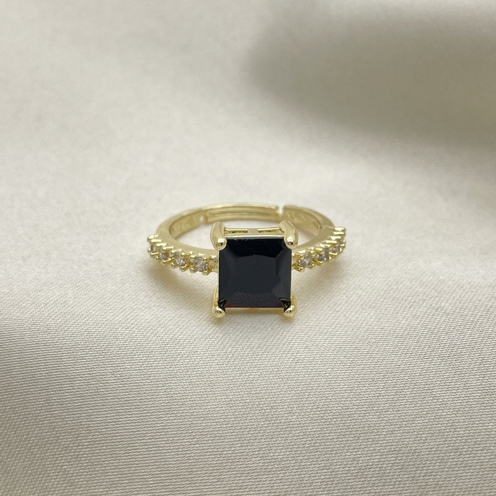 Oro Laminado Multi Stone Ring, Gold Filled Style with Black Cubic Zirconia and White Micro Pave, Polished, Golden Finish