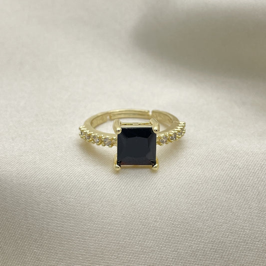 Oro Laminado Multi Stone Ring, Gold Filled Style with Black Cubic Zirconia and White Micro Pave, Polished, Golden Finish