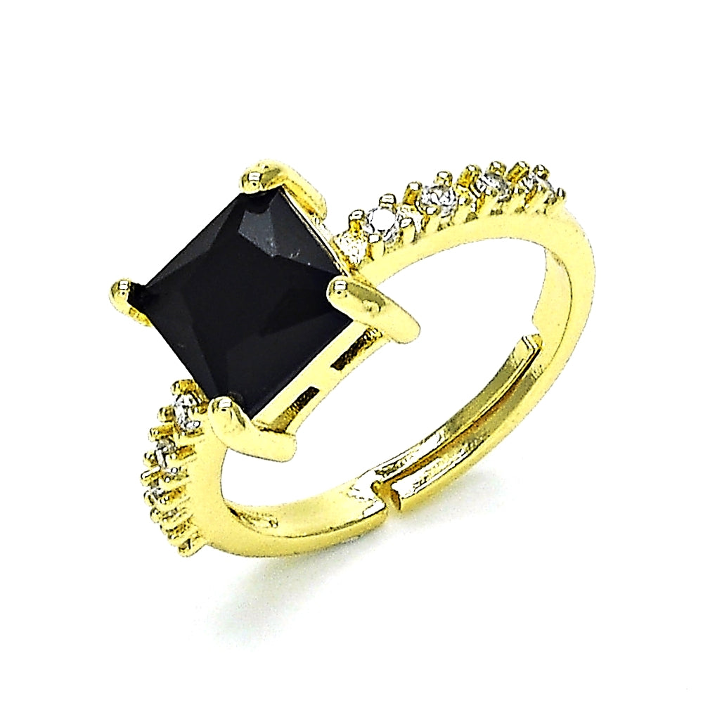 Oro Laminado Multi Stone Ring, Gold Filled Style with Black Cubic Zirconia and White Micro Pave, Polished, Golden Finish