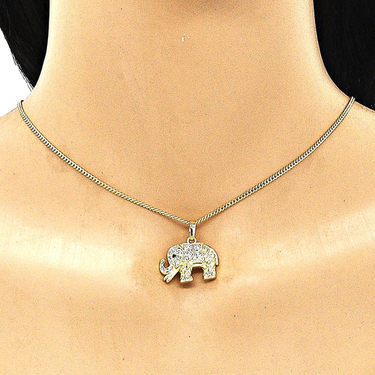 Oro Laminado Earring and Pendant Adult Set, Gold Filled Style Elephant Design, with White and Black Micro Pave, Polished, Golden Finish