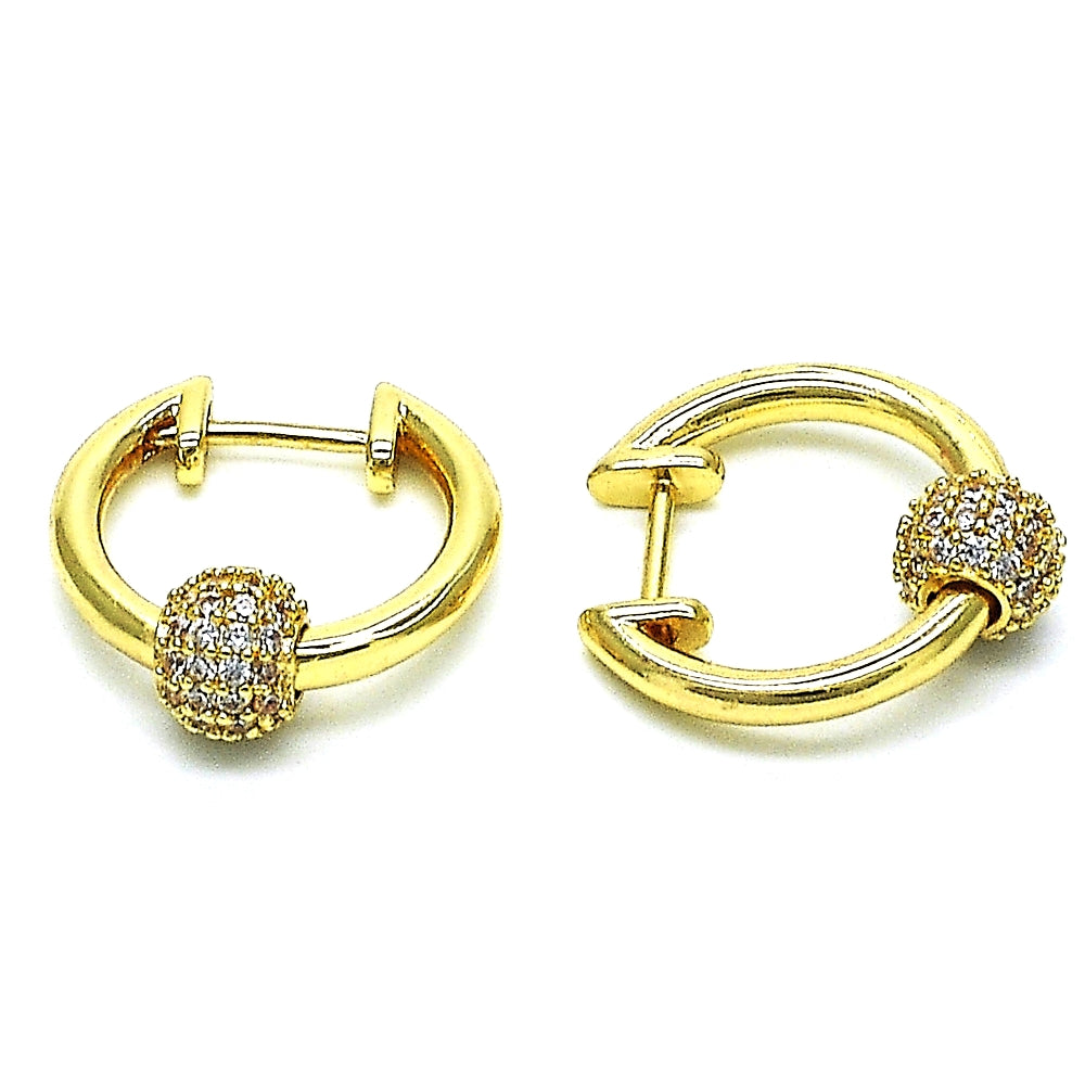 Oro Laminado Huggie Hoop, Gold Filled Style with White Micro Pave, Polished, Golden Finish