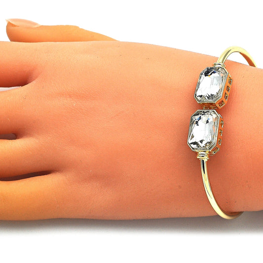 Oro Laminado Individual Bangle, Gold Filled Style with White Crystal, Polished, Golden Finish