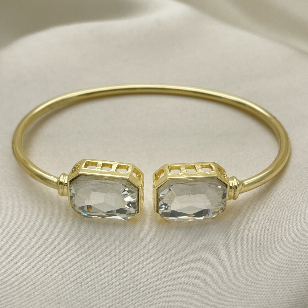 Oro Laminado Individual Bangle, Gold Filled Style with White Crystal, Polished, Golden Finish