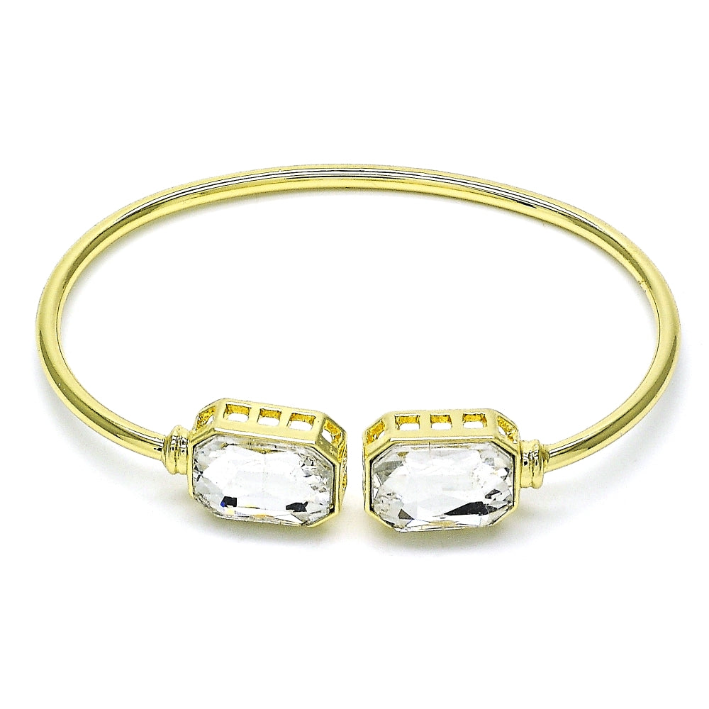 Oro Laminado Individual Bangle, Gold Filled Style with White Crystal, Polished, Golden Finish