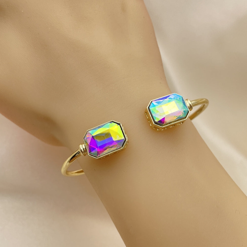 Oro Laminado Individual Bangle, Gold Filled Style with Aurore Boreale Crystal, Polished, Golden Finish