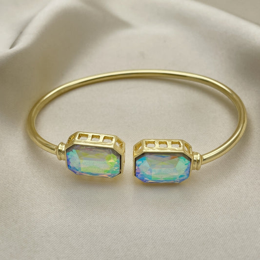 Oro Laminado Individual Bangle, Gold Filled Style with Aurore Boreale Crystal, Polished, Golden Finish