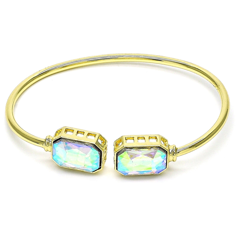 Oro Laminado Individual Bangle, Gold Filled Style with Aurore Boreale Crystal, Polished, Golden Finish