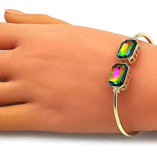 Oro Laminado Individual Bangle, Gold Filled Style with Vitrail Medium Crystal, Polished, Golden Finish