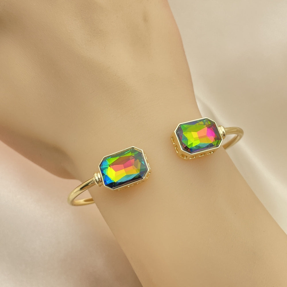 Oro Laminado Individual Bangle, Gold Filled Style with Vitrail Medium Crystal, Polished, Golden Finish