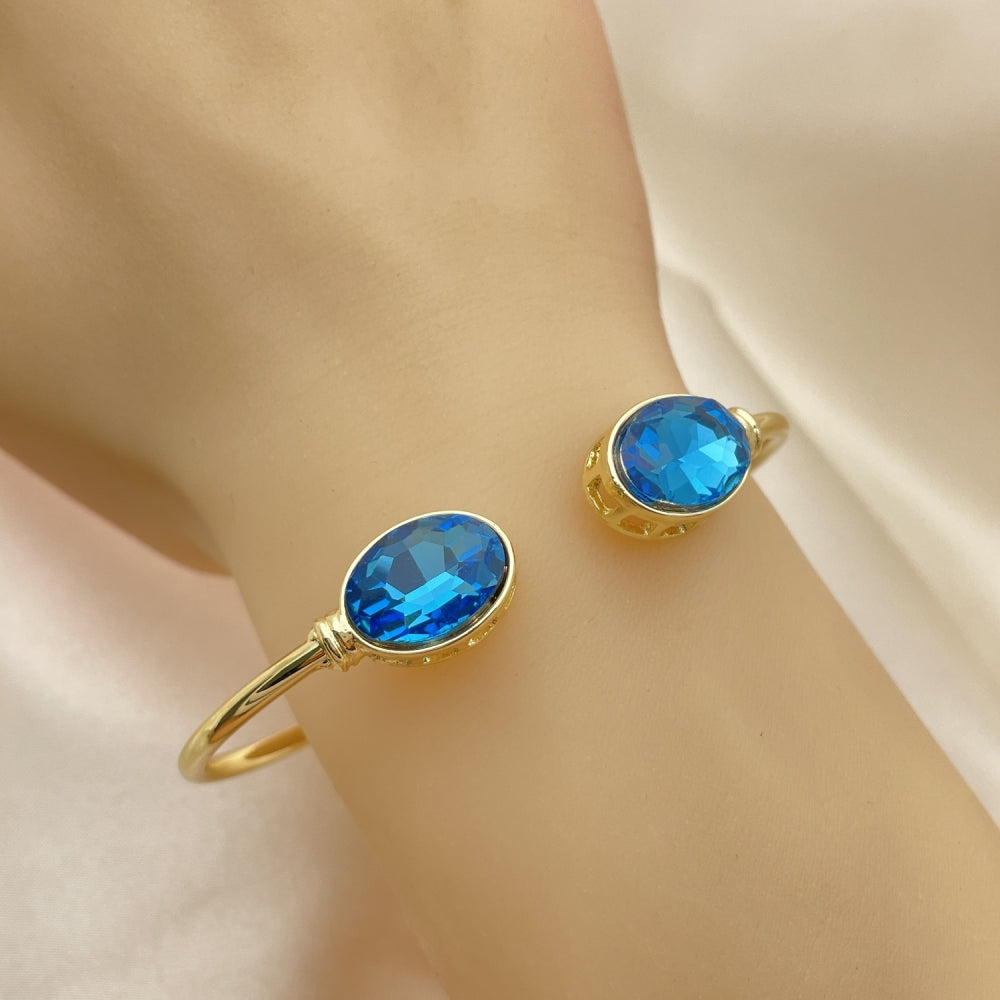 Oro Laminado Individual Bangle, Gold Filled Style with Indicolite Crystal, Polished, Golden Finish