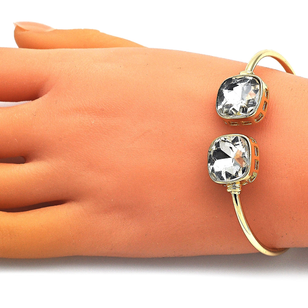 Oro Laminado Individual Bangle, Gold Filled Style with White Crystal, Polished, Golden Finish