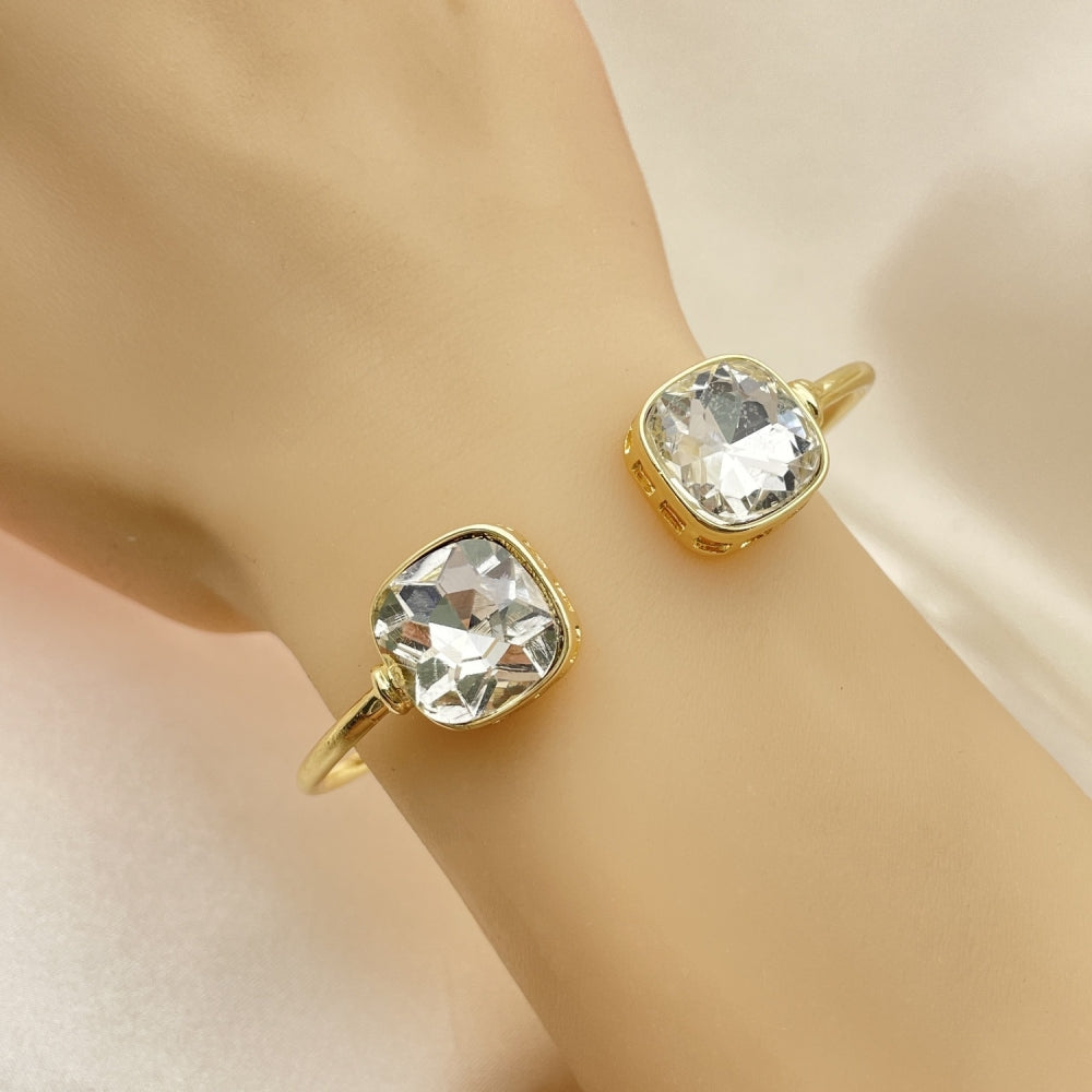 Oro Laminado Individual Bangle, Gold Filled Style with White Crystal, Polished, Golden Finish