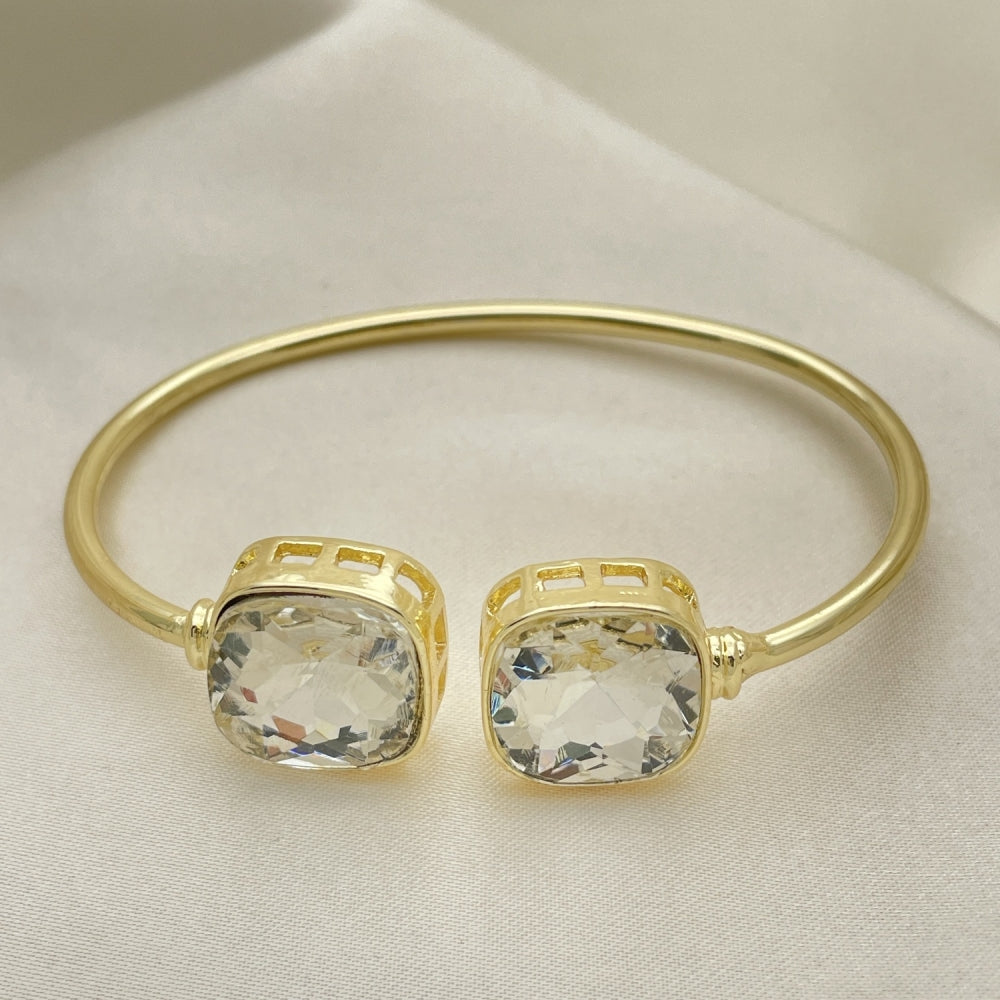 Oro Laminado Individual Bangle, Gold Filled Style with White Crystal, Polished, Golden Finish