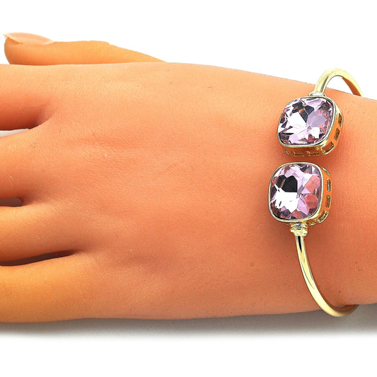Oro Laminado Individual Bangle, Gold Filled Style with Light Rose Crystal, Polished, Golden Finish