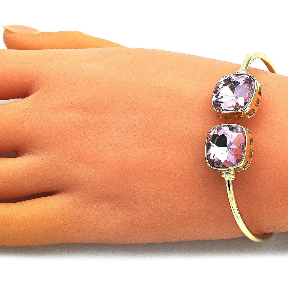 Oro Laminado Individual Bangle, Gold Filled Style with Light Rose Crystal, Polished, Golden Finish