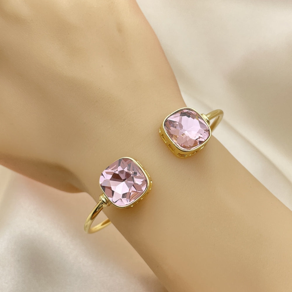 Oro Laminado Individual Bangle, Gold Filled Style with Light Rose Crystal, Polished, Golden Finish