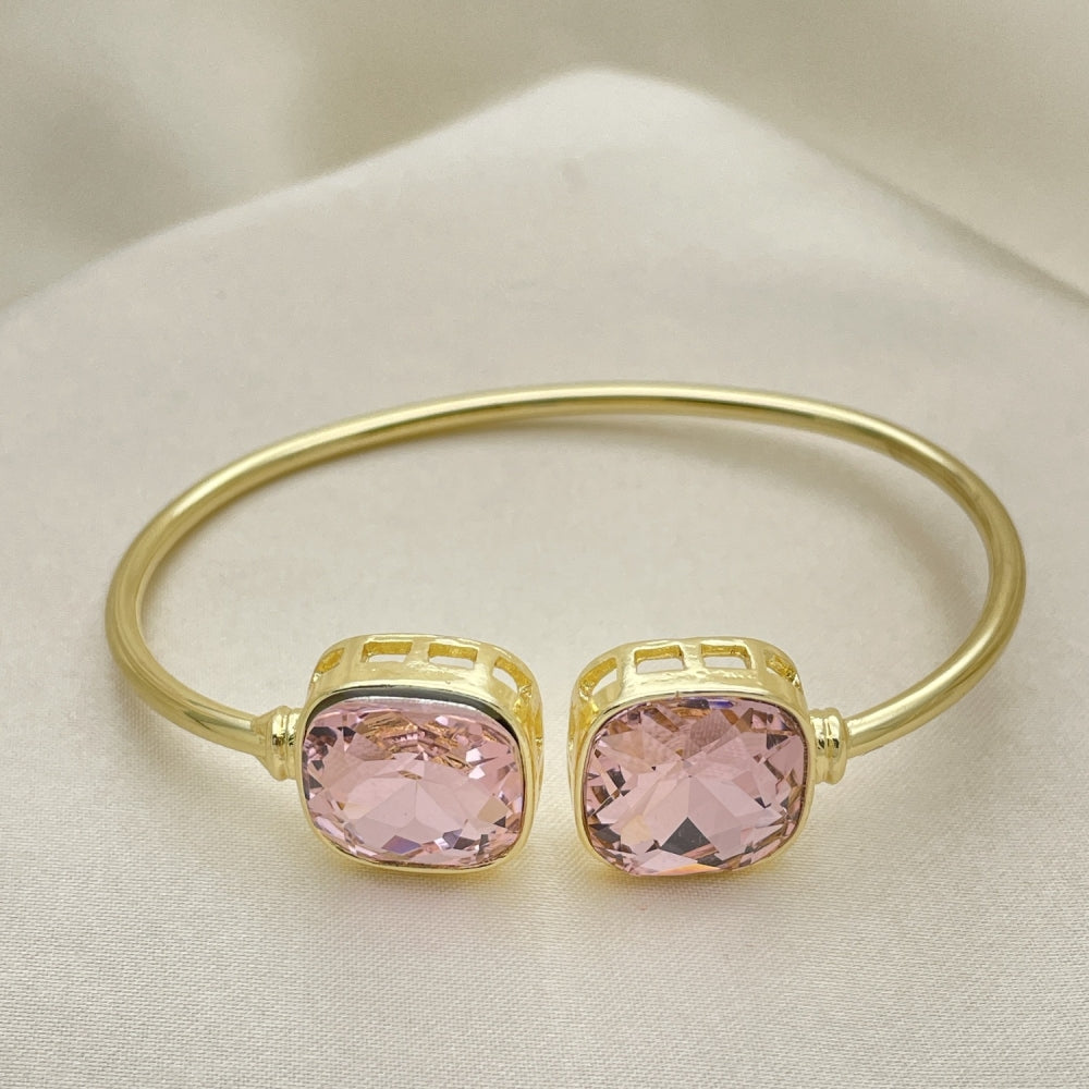 Oro Laminado Individual Bangle, Gold Filled Style with Light Rose Crystal, Polished, Golden Finish