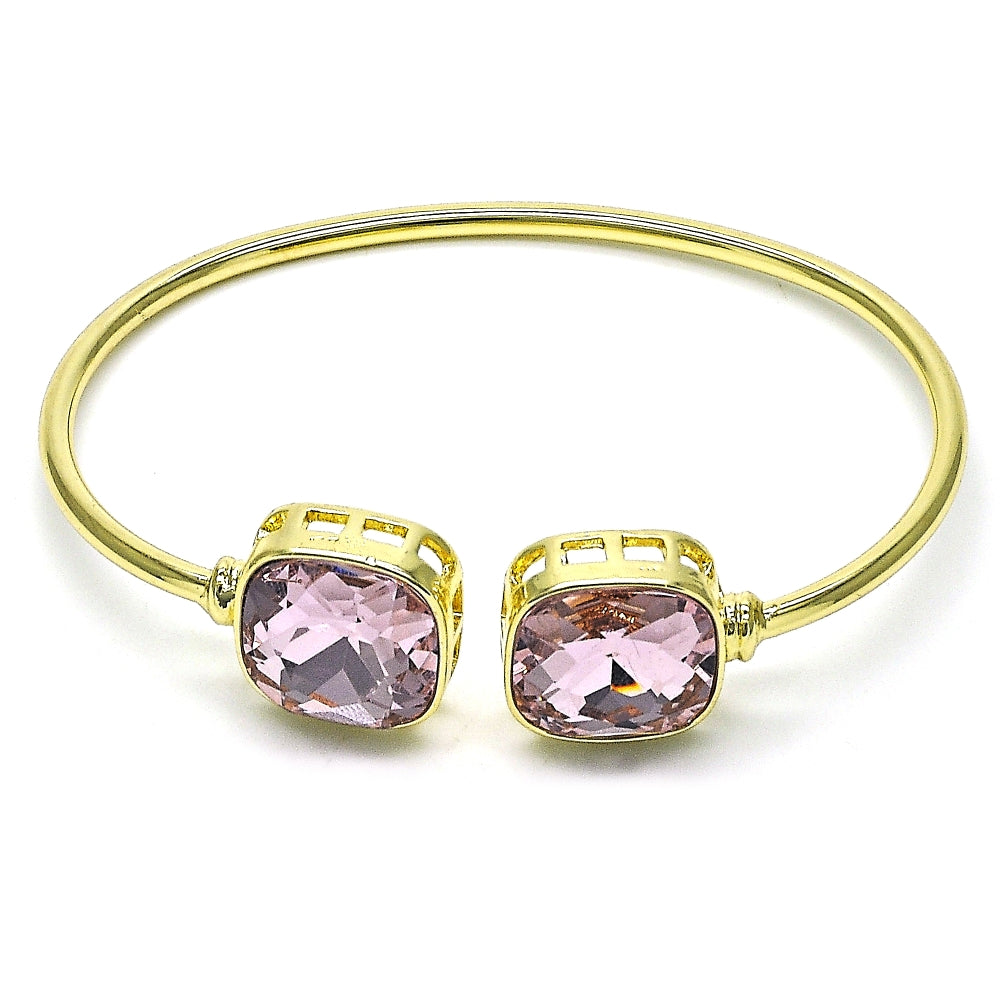 Oro Laminado Individual Bangle, Gold Filled Style with Light Rose Crystal, Polished, Golden Finish