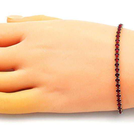 Oro Laminado Tennis Bracelet, Gold Filled Style with Garnet Cubic Zirconia, Polished, Golden Finish