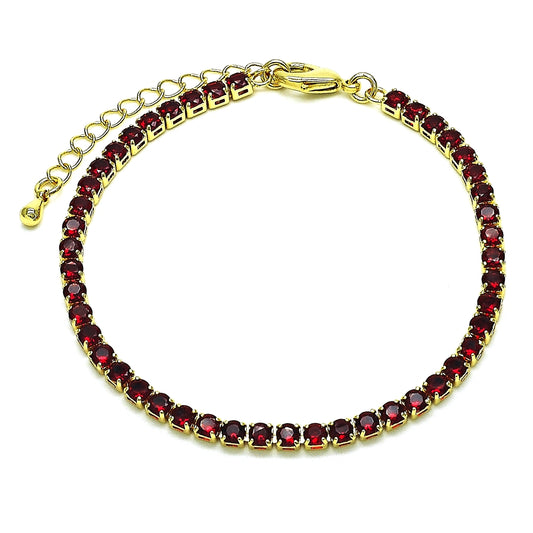 Oro Laminado Tennis Bracelet, Gold Filled Style with Garnet Cubic Zirconia, Polished, Golden Finish