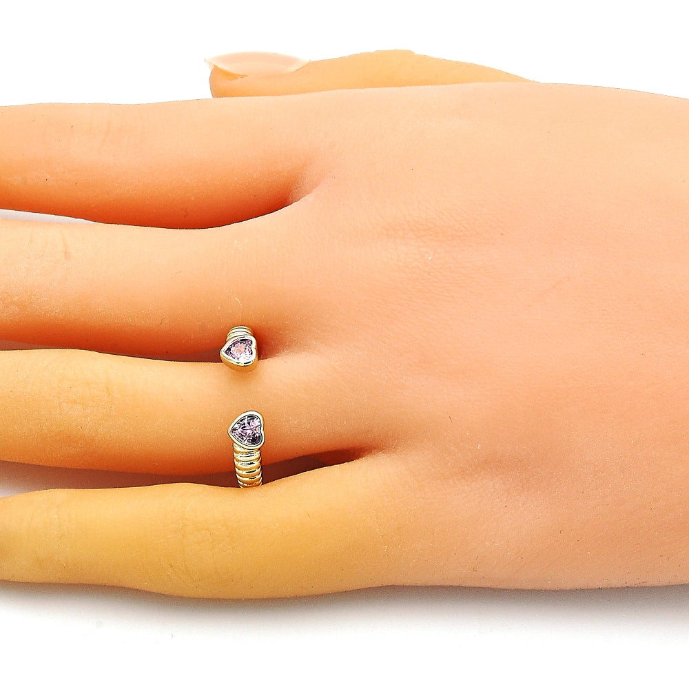 Oro Laminado Multi Stone Ring, Gold Filled Style Heart Design, with Pink Cubic Zirconia, Polished, Golden Finish
