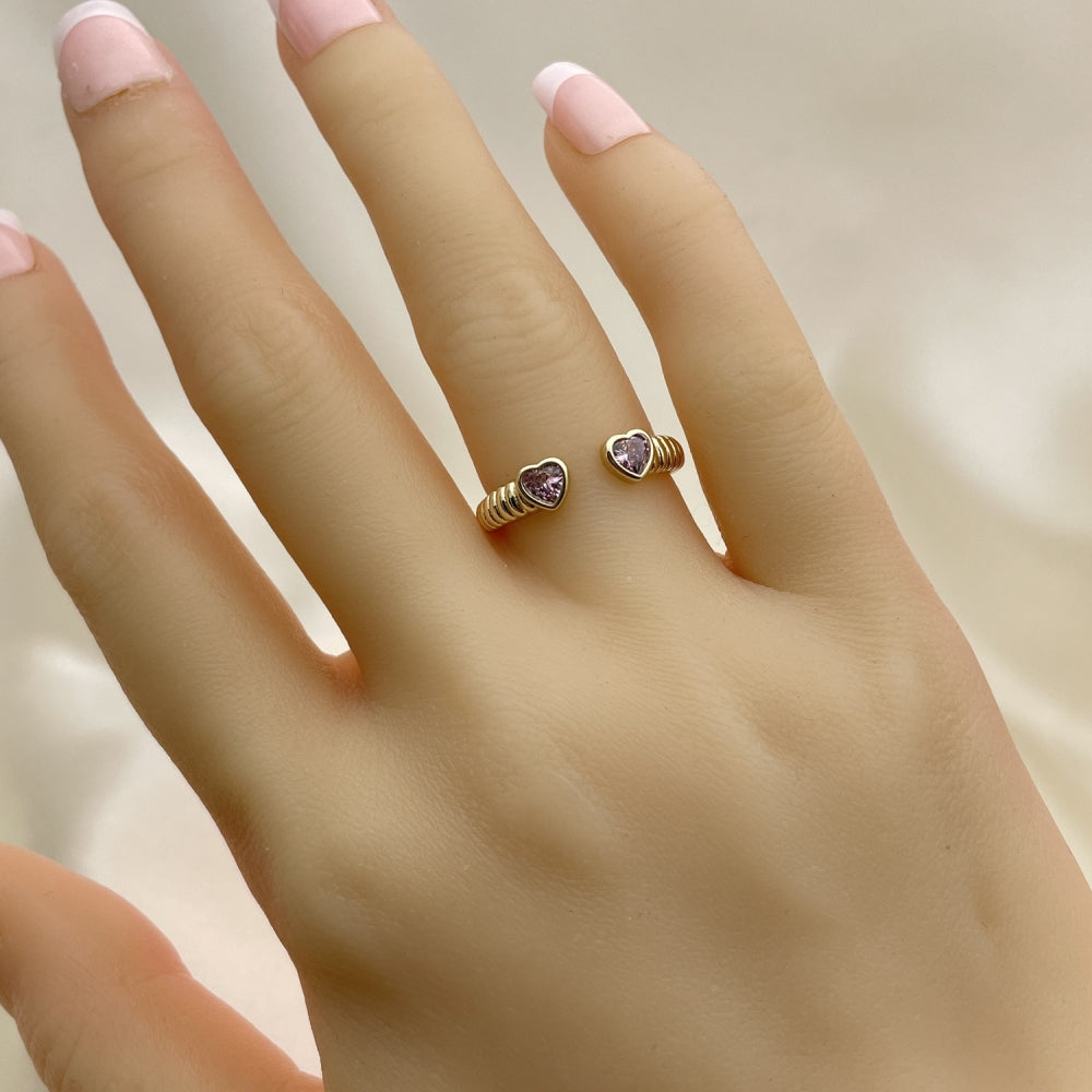 Oro Laminado Multi Stone Ring, Gold Filled Style Heart Design, with Pink Cubic Zirconia, Polished, Golden Finish