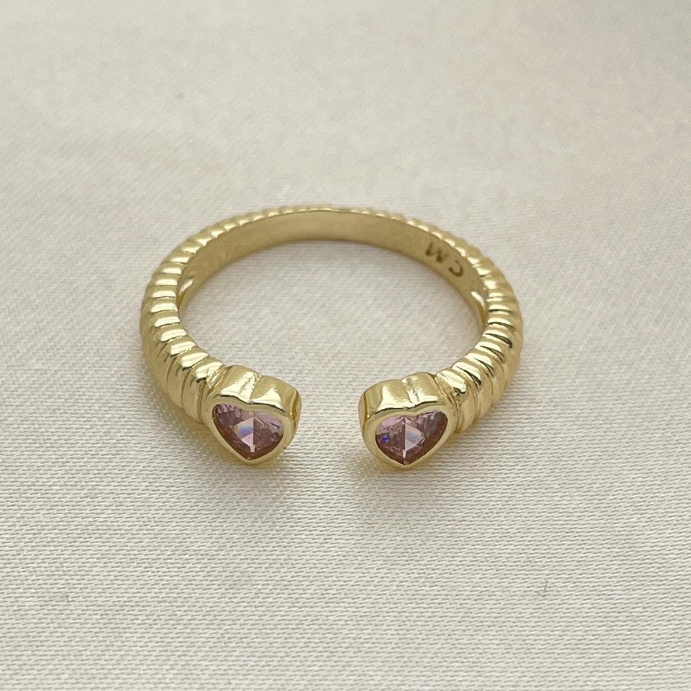 Oro Laminado Multi Stone Ring, Gold Filled Style Heart Design, with Pink Cubic Zirconia, Polished, Golden Finish