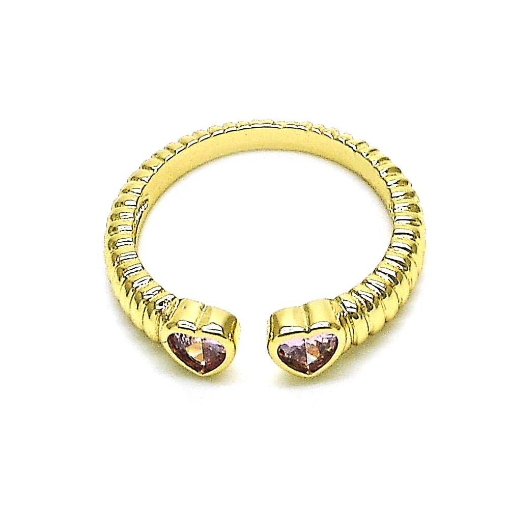 Oro Laminado Multi Stone Ring, Gold Filled Style Heart Design, with Pink Cubic Zirconia, Polished, Golden Finish