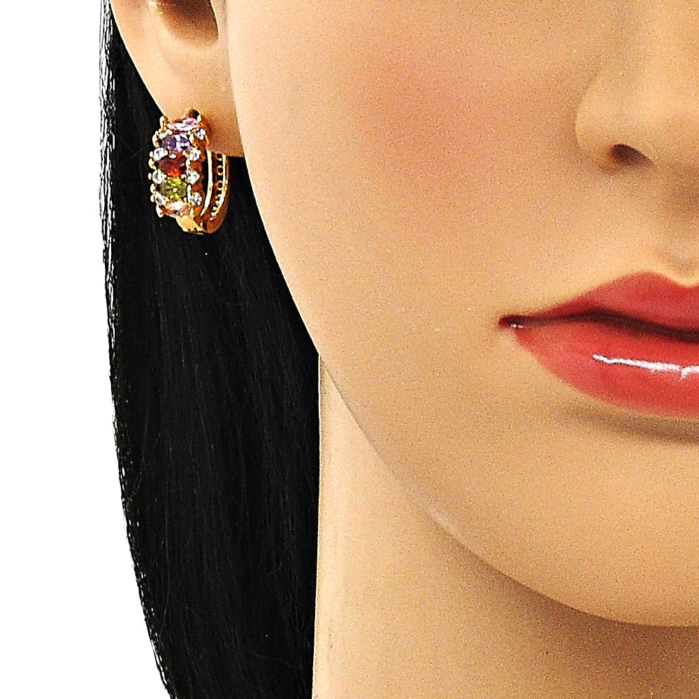 Oro Laminado Huggie Hoop, Gold Filled Style with Multicolor Cubic Zirconia, Polished, Golden Finish