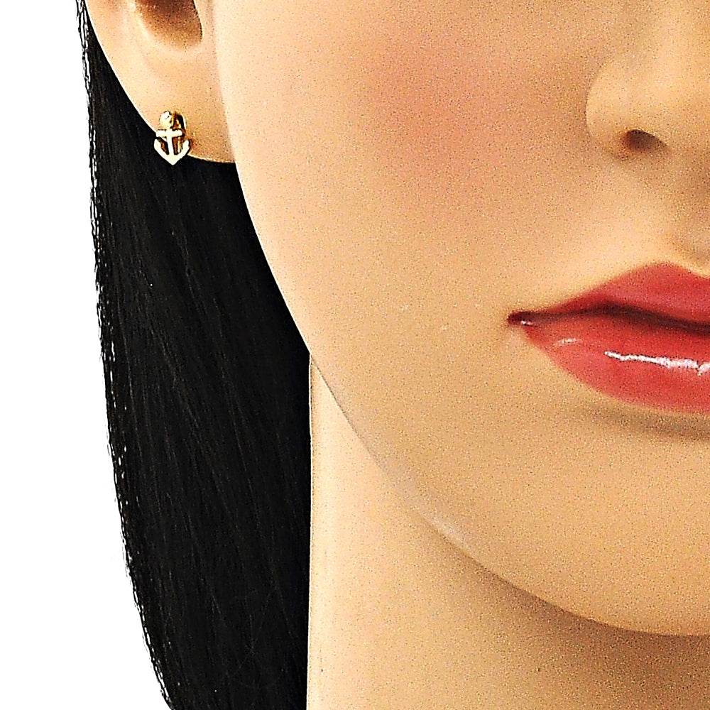 Oro Laminado Stud Earring, Gold Filled Style Anchor Design, Polished, Golden Finish