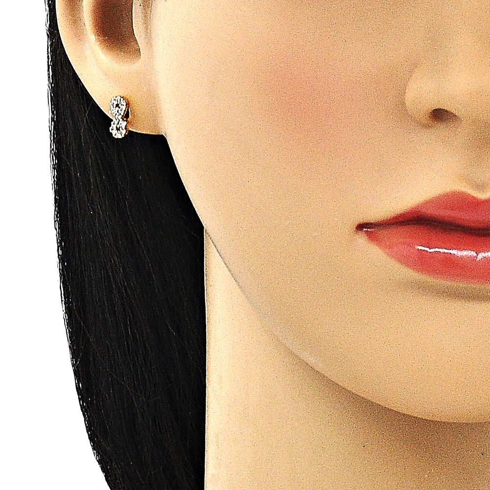 Oro Laminado Stud Earring, Gold Filled Style Infinite Design, with White Micro Pave, Polished, Golden Finish
