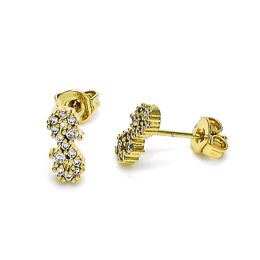 Oro Laminado Stud Earring, Gold Filled Style Infinite Design, with White Micro Pave, Polished, Golden Finish