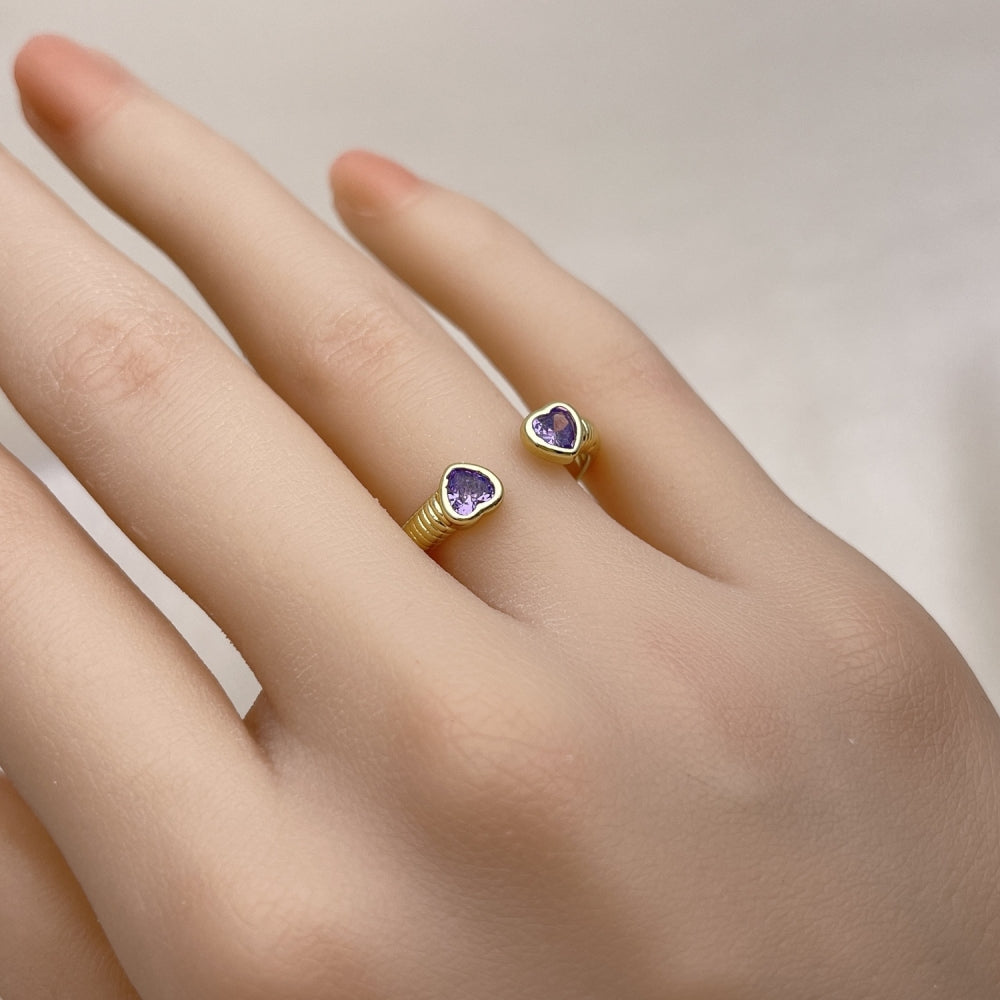 Oro Laminado Multi Stone Ring, Gold Filled Style Heart Design, with Amethyst Cubic Zirconia, Polished, Golden Finish