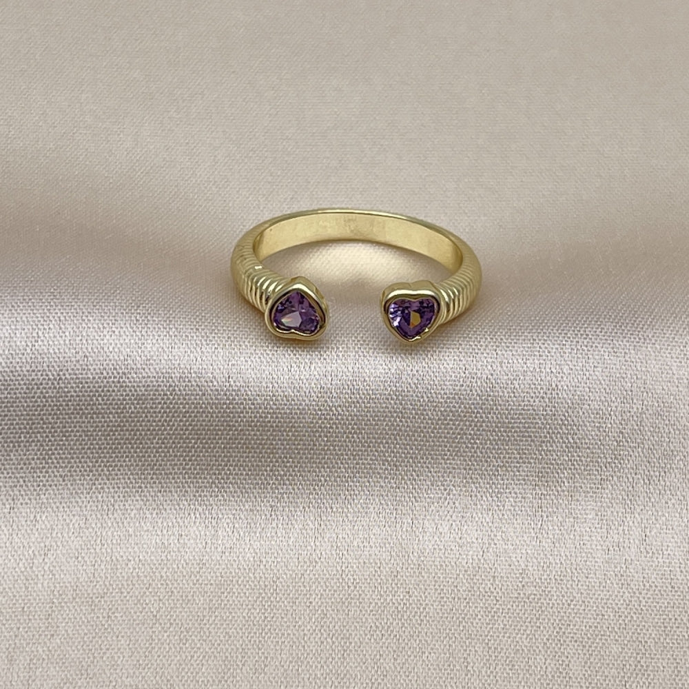 Oro Laminado Multi Stone Ring, Gold Filled Style Heart Design, with Amethyst Cubic Zirconia, Polished, Golden Finish
