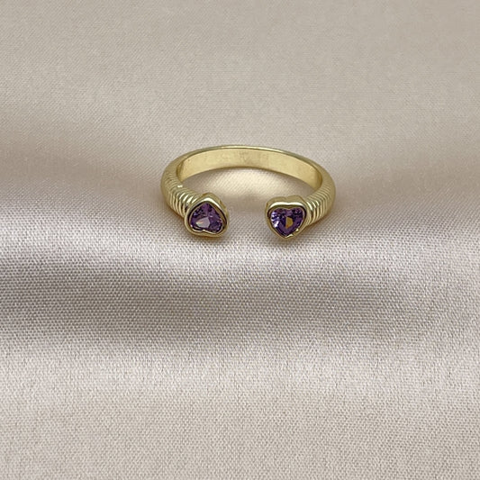 Oro Laminado Multi Stone Ring, Gold Filled Style Heart Design, with Amethyst Cubic Zirconia, Polished, Golden Finish