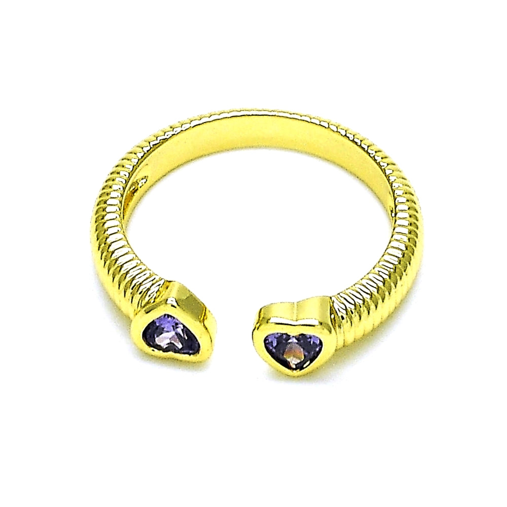 Oro Laminado Multi Stone Ring, Gold Filled Style Heart Design, with Amethyst Cubic Zirconia, Polished, Golden Finish