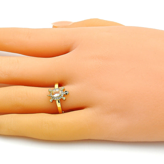 Oro Laminado Multi Stone Ring, Gold Filled Style Turtle Design, with White Cubic Zirconia and White Micro Pave, Polished, Golden Finish