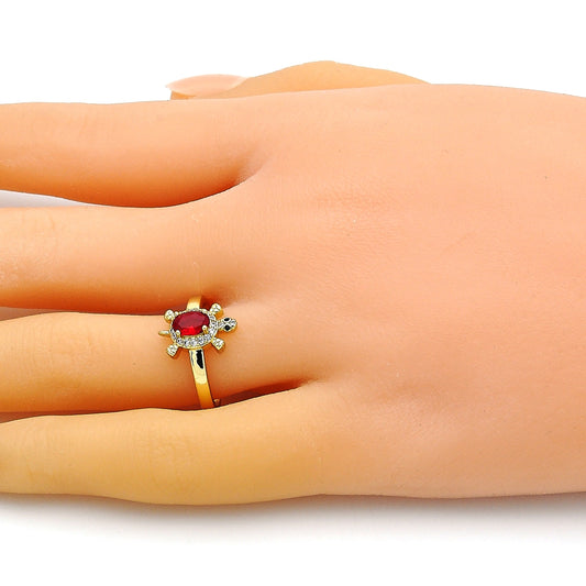 Oro Laminado Multi Stone Ring, Gold Filled Style Turtle Design, with Garnet Cubic Zirconia and White Micro Pave, Polished, Golden Finish